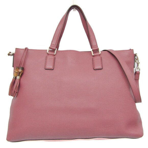 GUCCI Pink Leather Bamboo Shoulder Bag - Picture 1 of 16